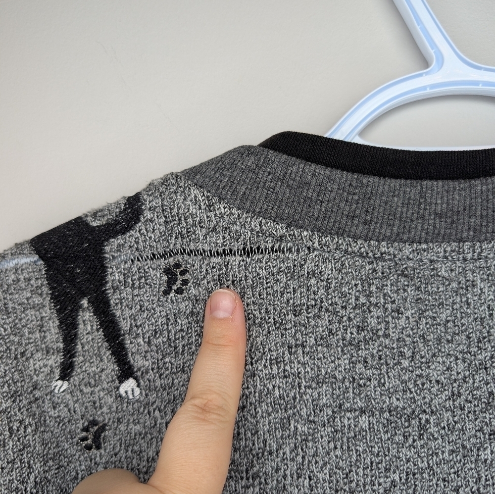 Vintage Bon Worth Woman Large Grandma Cat Embroidered Button Down Cardigan Grey - Picture 10 of 12